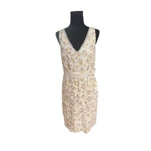 Abstract Leopard Print Sleeveless V-Neck Sheath Dress Cream Gold Lavender